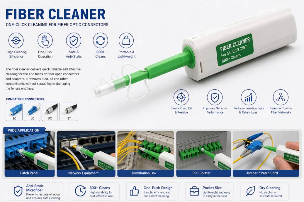Fiber Optic Cleaner Tool | Patch Cord, Jumper, PLC Splitter - Fiber ...